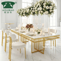 Meubles de banquet de mariage haut de gamme professionnels, base en acier inoxydable doré, plateau poli, tables longues pour événements