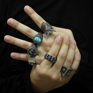 Deslustre libre <span class=keywords><strong>3D</strong></span> diseño Punk esqueleto calavera motorista grueso anillo joyería personalidad Vintage Acero inoxidable anillo personalizado - Product Image 4
