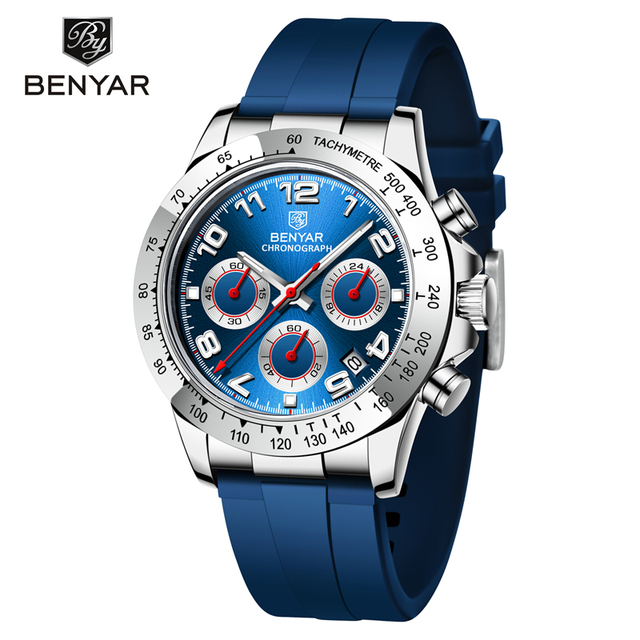 Top Brand BENYAR New Men Quartz Wristwatches Luxury Silicone Chronograph 30M Waterproof Sports Watch for Men Reloj Hombre