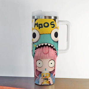 Bouteille d'eau isotherme en acier inoxydable de 40 oz avec poignée et paille, motif dessin animé, vente en gros, pour filles cool, style anime - Product Image 5