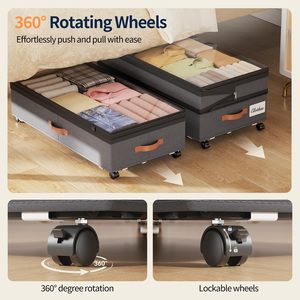 Rangement sous lit 90L avec roulettes, hauteur réglable, capacité extensible 360° °   Roulettes pour vêtements, chaussures, couvertures - Product Image 3