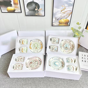 ถ้วยกาแฟและจานรองชาลายพระจันทร์คุณภาพสูงทำจากกระเบื้องเนื้อละเอียด - Product Image 2