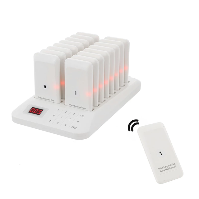 16-Page Small Wireless Rectangle Restaurant Pager System 16 Table Food Buzzer Wireless Call for Restaurants