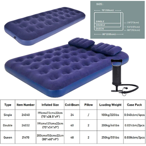 Matelas pneumatique gonflable pliable portable avec surface floquée, oreiller et pompe manuelle pour la maison, le camping et le sommeil en plein air - Product Image 2