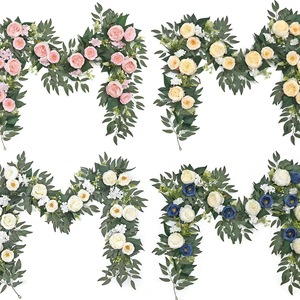 Guirlande artificielle de roses, pivoines et feuilles de saule Zongwang pour décoration de mariage et de maison, rose, bleu, champagne, blanc, 6 pieds - Product Image 1
