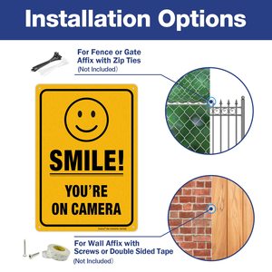 Panneau vidéo « Souriez, vous êtes en caméra » 10 x 7 pouces, en aluminium robuste antirouille de 0,040 pouce pour la sécurité domestique, les entreprises et les caméras de vidéosurveillance - Product Image 4