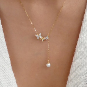 Collar de Plata de Ley S925 con Tres Mariposas y Circonitas, Cadena Larga con Colgante de Perla para Niñas, Marca CANNER, Verano - Product Image 4