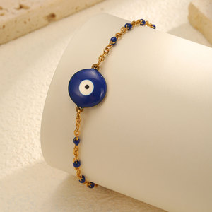 Gioielli alla Moda, Braccialetti con Perline Blu Scuro e Occhio del Diavolo in Acciaio Inossidabile Placcato Oro 18K, Regolabili per Donne e Ragazze - Product Image 5