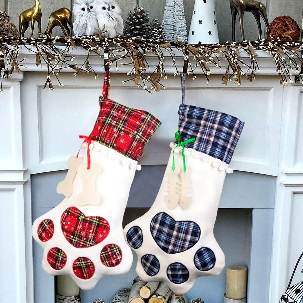 Venta al por mayor de lujo Vintage de Llano de perro mascota gato pata regalo de decoración de Navidad calcetines de Navidad