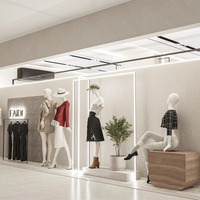 Étagères suspendues en métal personnalisées tendance pour vêtements féminins, présentoir de vêtements sur mesure avec design intérieur pour magasin de vêtements