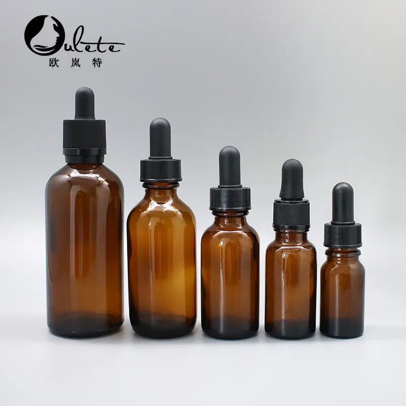 Botol minyak rambut Amber, 5ml 10ml 15ml 20ml 30ml 50ml 100ml botol minyak mata kosmetik boston glass