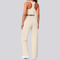 Ensemble deux pièces pour femme : débardeur court dos nageur et pantalon large taille haute, 80 % nylon 20 % élasthanne, doux, pour yoga et fitness