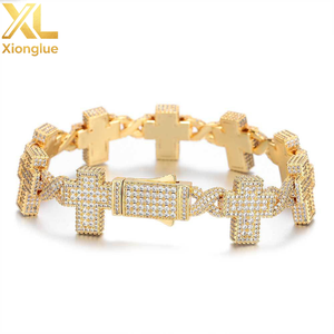 New Design Iced Out <b>Cross</b> Bracelet Women's Hip Hop Jewelry Gold Plated Brass Full Diamond <b>Cross</b> Link <b>Chain</b> Bracelet - Product Image 1