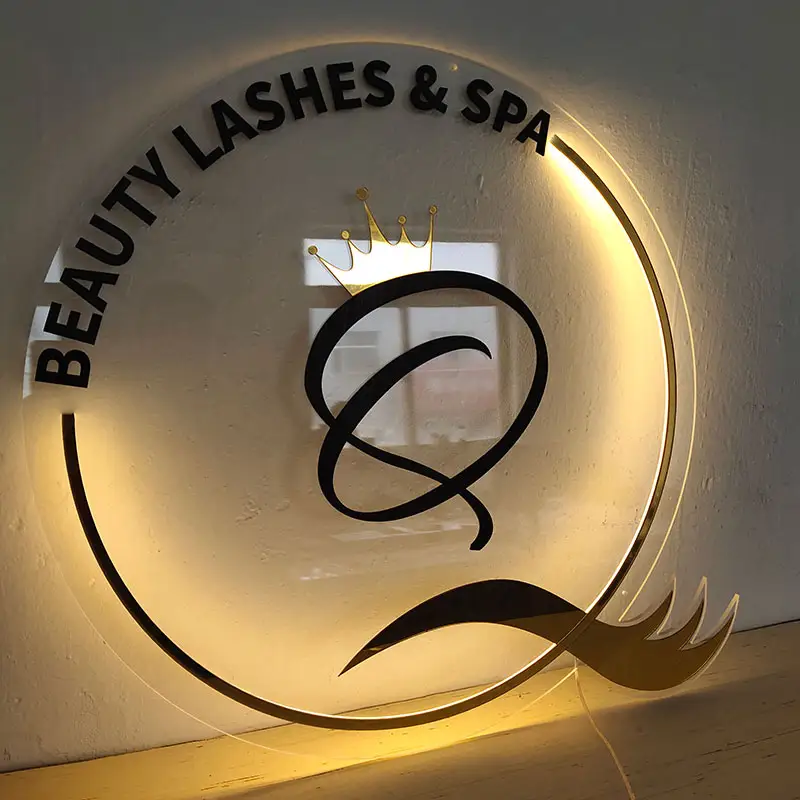Panneau de réception murale pour Salon de beauté, boutique de Spa, miroir 3D, or néon, Logo, panneau de décoration, panneau de Salon