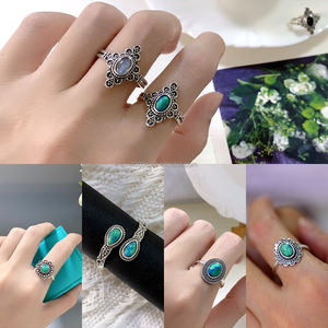 แหวนเงินแท้ S925 ชุบออกซิไดซ์ ประดับด้วยพลอยเทอร์ควอยซ์ มีสินค้าใหม่มาถึง เครื่องประดับแฟชั่นสำหรับผู้หญิง ผู้ชาย ของขวัญงานแต่งงาน - Product Image 2