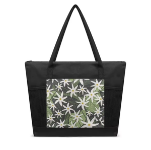 Bolsa de compras personalizada de gran capacidad, ecológica y reutilizable, con diseño de flores tropicales hawaianas. - Product Image 4