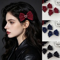 Nouvelle pince à cheveux coréenne faite à la main, style japonais, en forme de cœur, avec strass et nœud, design simple et polyvalent à volants en dentelle