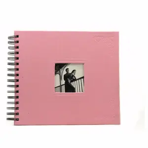 Álbum de fotos de scrapbook, 8x8, elegante, cor rosa, espiral, com logotipo em relevo