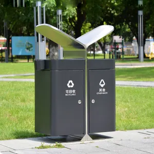High quality creative 80l stainless steel classified trash bin outdoor scenic spots large two opening waste recycling bin