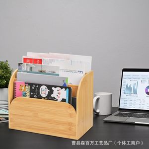Solid Wood <b>File</b> Rack 4 Layers Wall Mounted Office Desk Organizer Magazine <b>Storage</b> Natural Color Multi Tiered Wooden Rack - Product Image 4