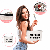Pochette de maquillage en toile de coton avec logo personnalisé, sac cosmétique multifonctionnel avec fermeture éclair, trousse de voyage, trousse à crayons, trousse de toilette