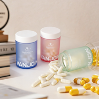 Bouteille en verre transparente de 150 ml pour capsules de compléments alimentaires, design givré avec pulvérisation de couleur, bouchon à vis sécurité enfant, personnalisation disponible