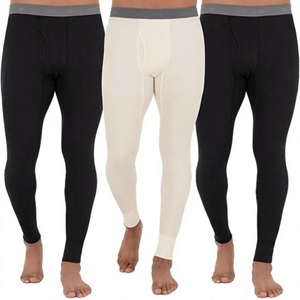 Leggings noirs taille haute pour hommes, coupe slim, en coton et polyester tricoté, hiver, décontractés, couleur unie, respirants, thermiques, séchage rapide, style vintage - Product Image 1