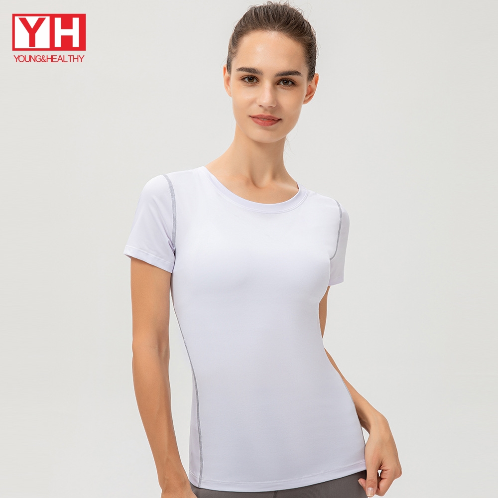 High Quality Gym Tee Women Ladies Slim Fitness Crop Top T Shirt Women Polyester Running Yoga Sports T Shirts Sexy