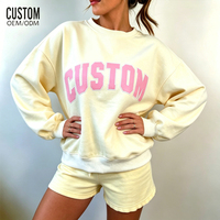 Sweat-shirt en molleton de coton épais personnalisé pour femme, imprimé et brodé, coupe oversize, col ras du cou, ensemble court, fabricant