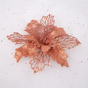 Schöne Farbe Flock künstliche Glitter Weihnachts blume künstliche Weihnachts stern 13cm Weihnachts baum Ornamente Weihnachts blumen