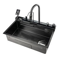 Rectangulaire 304 bol sous plan en acier inoxydable tablier ferme fait à la main intelligent cascade multifonction évier de cuisine