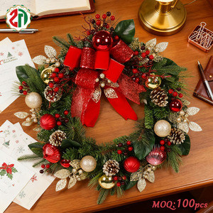 Handmade Nhân Tạo Giáng Sinh Vòng Hoa Mộc Mạc Vòng Hoa Với Cung Và Bóng Nhân Tạo Xmas Vòng Hoa Mây - Product Image 2