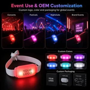 Bracelet LED RGB étanche à <span class=keywords><strong>t</strong></span>élécommande, logo personnalisé, bracelet lumineux <span class=keywords><strong>en</strong></span> nylon, synchronisation DMX RF, bracelet clignotant pour concerts et événements - Product Image 3
