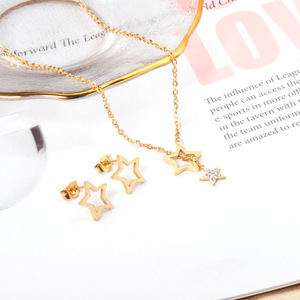 ชุดสร้อยคอต่างหูรูปดาว โทนสีทอง จี้รูปดาวแบบโปร่ง ประดับด้วยเพชรเทียม เครื่องประดับแฟชั่นสำหรับผู้หญิง ของขวัญสำหรับงานปาร์ตี้ - Product Image 2