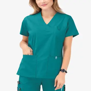 Di alta qualità Spa uniforme Scrub magliette medico infermieristico ospedale delle donne tessuto 100% poliestere per le donne infermiere traspirante OEM/ODM