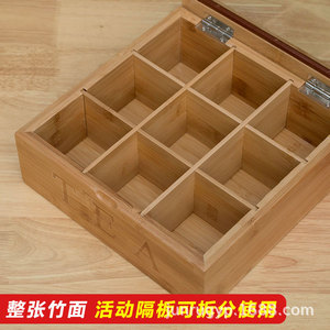 Caja de Té de Bambú con 9 Compartimentos y Tapa de Vidrio para Almacenamiento de Té y Empaque de Regalos - Product Image 2