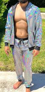 Survêtements holographiques réfléchissants en polyester pour hommes – Tenue de festival, vêtements de fête scintillants, costume de Mardi Gras, soirée <span class=keywords><strong>disco</strong></span> TV - Product Image 2