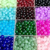 Perles rondes en verre transparent de 4/6 mm/8 mm, colorées et émaillées, pour la fabrication de bracelets et colliers, matériaux en vrac, vente en gros
