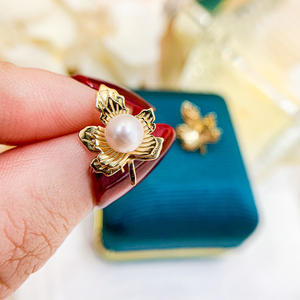 Accesorios de Plata S925 para DIY, Bandeja Vacía para Perlas con Cuentas Redondas de 5-6mm y Hoja de Arce para Hacer Pendientes de Moda-20980 - Product Image 1