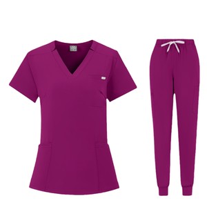 Women's V-Neck Short Sleeve <b>Scrub</b> <b>Set</b> Moisture Wicking Hospital Uniforms Split <b>Set</b> For Medical Staff - Product Image 3