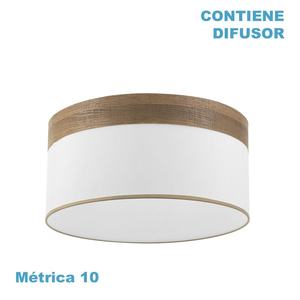 Pantalla colgante blanca y madera oscura de 50x50x22 cm, con difusor incluido; ideal para decorar y dar luz en interiores. - Product Image 1