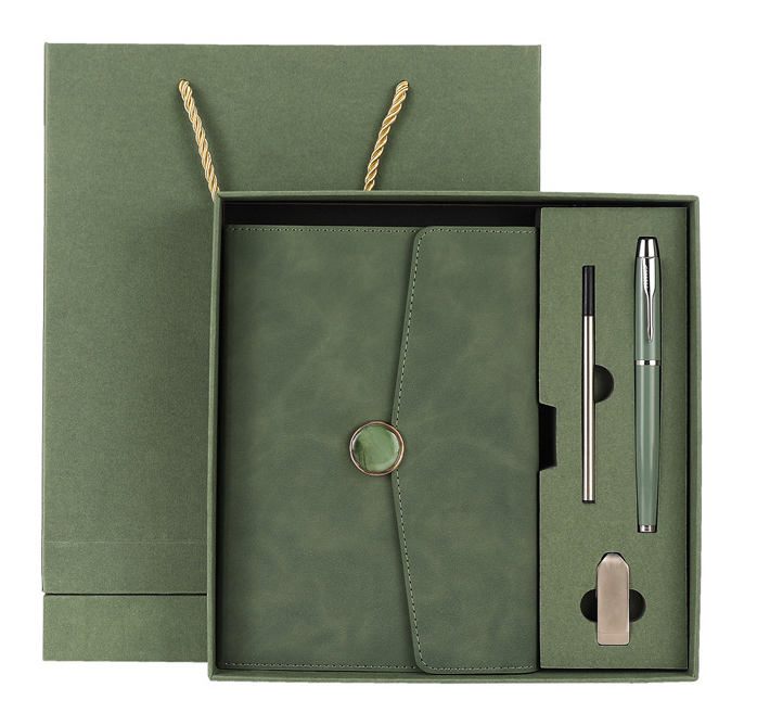 โน้ตบุ๊คสีเขียวกองทัพ + ปากกา + USB