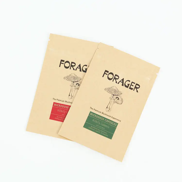 क्राफ्ट पैकेजिंग बैग स्टैंड अप पाउच जिपलॉक फूड कैप्सूल छोटे भूरे पेपर बैग