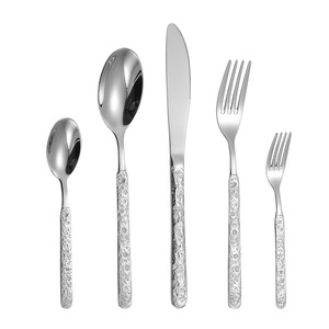 Juego de cuchillo, tenedor y cuchara para carne de acero inoxidable 430 con diseño de grietas de hielo, cuchara para sopa/postre, vajilla occidental para hotel - Product Image 5