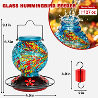 Pengumpan Burung Kolibri Kaca Tiup Warna-warni 27oz, Custom dengan Pengait Penghalang Semut, Pengumpan Burung Gantung Taman, Grosir