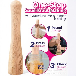 Prensa de Fermentación de Madera Maciza Onebite, Prensador de Ensaladas Graduado de Madera de Haya, Herramienta para Encurtir, Utensilio de Cocina - Product Image 2