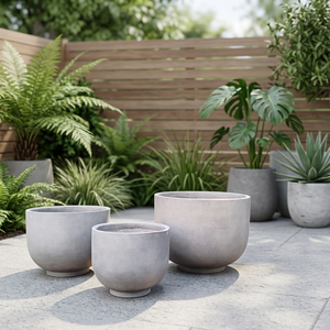 Lot de 3 pots de fleurs modernes en béton fibré, revêtement époxy, légers, écologiques, durables et résistants aux intempéries - Product Image 4