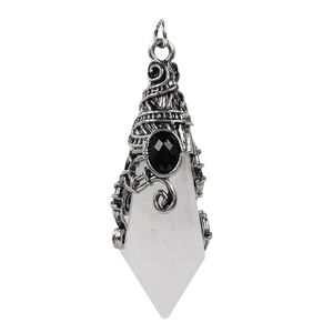 Nouveauté, artisanat en résine de cristal de pierres précieuses naturelles, incrusté d'argent ancien, pendentif conique à 12 faces, pendule, artisanat DIY - Product Image 4