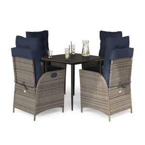 Set da Pranzo da Giardino in Rattan Grigio per 4 Persone, Resistente alle Intemperie, Design Contemporaneo - Product Image 1