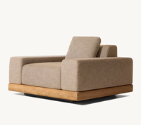 CORTONA Chaise longue d'extérieur en teck Cadre en bois de teck massif Canapé de salon d'hôtel Tissu blanc Style de luxe moderne Vie en plein air